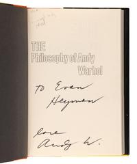 [ARTIST'S BOOK]. WARHOL, Andy (1928-1987). The Philosophy of Andy Warhol (From A to B and Back Again) . New York and London: Harcourt Brace Jovanovich, 1975.