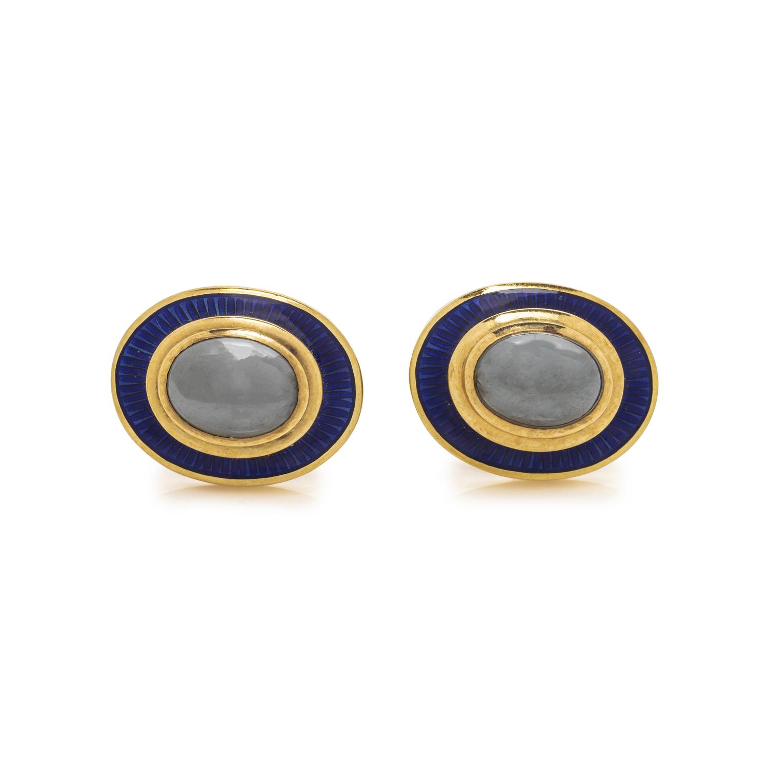 LEO DE VROOMEN, TIFFANY & CO., HEMATITE AND ENAMEL CUFFLINKS