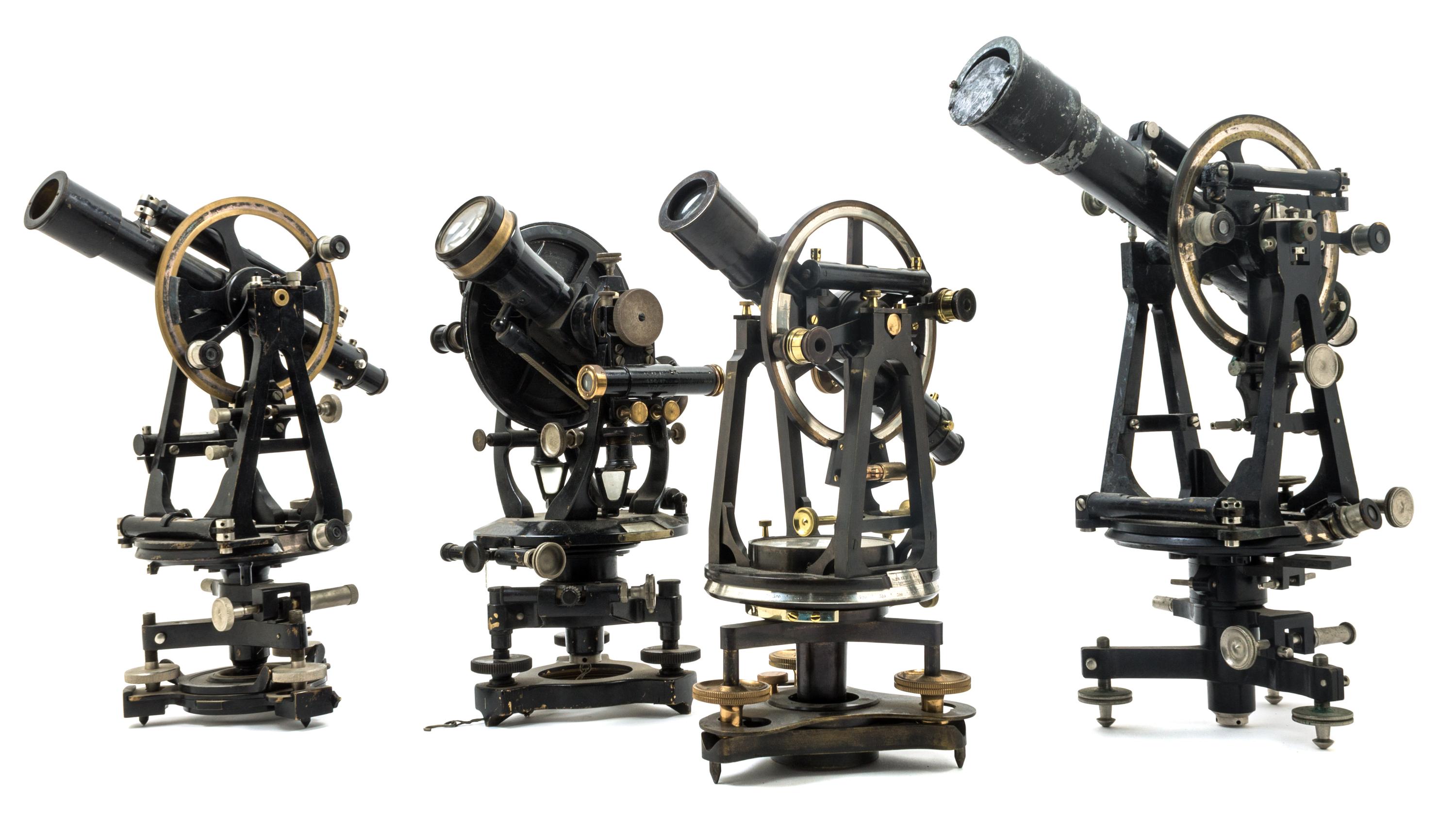 A Group of Four Black Lacquered Theodolites Length of longest scope 11 1/2 inches. — 19TH CENTURY AND LATER