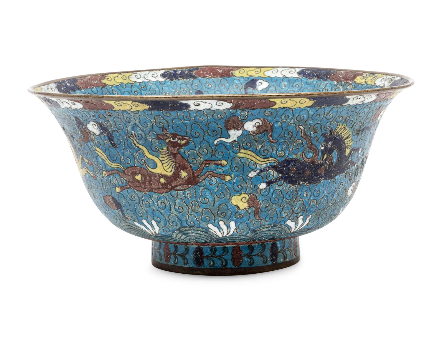 A Large Chinese Cloisonné Enamel 'Mythical Beasts' Bowl