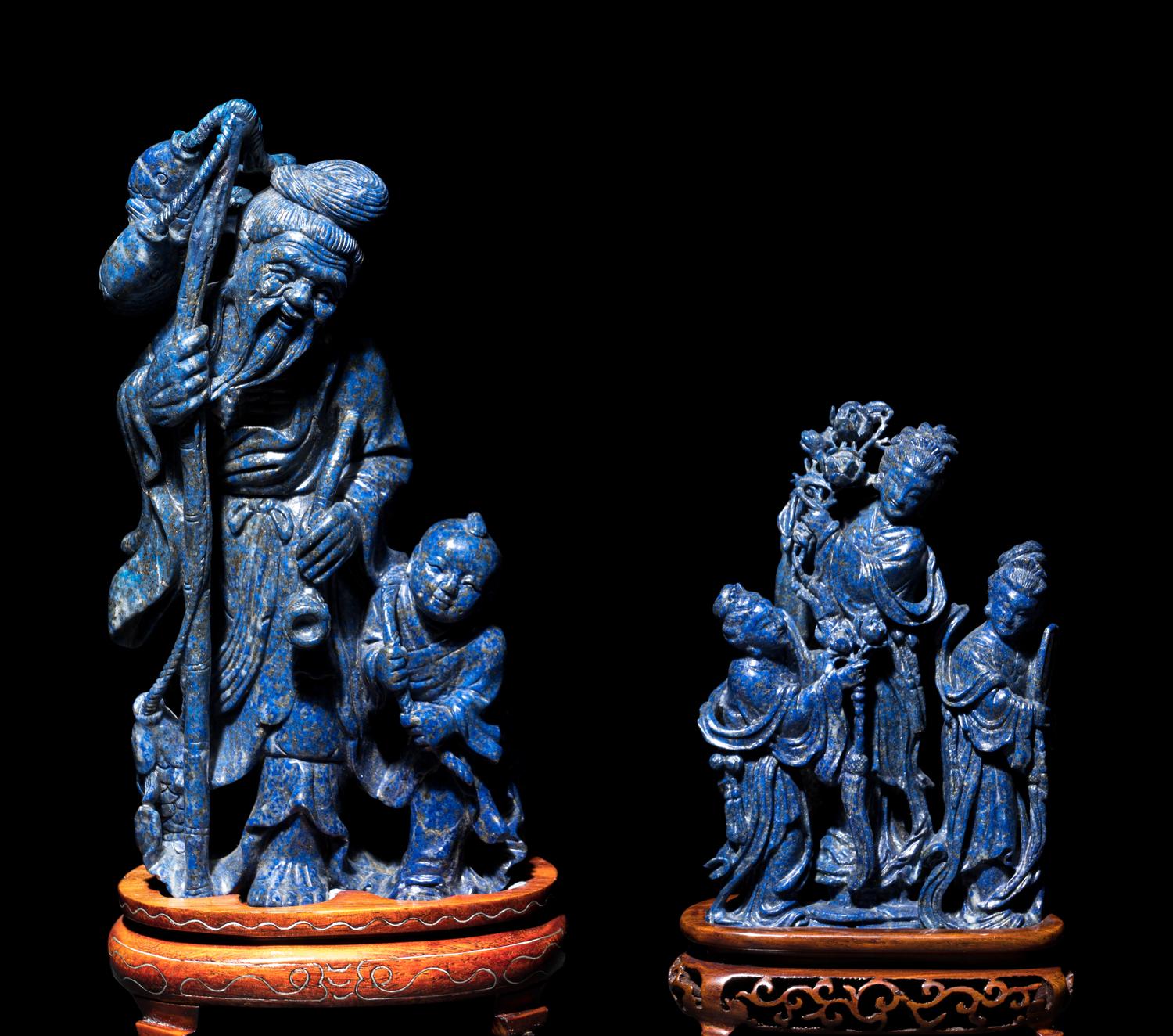 Four Chinese Lapis Lazuli Figural Groups