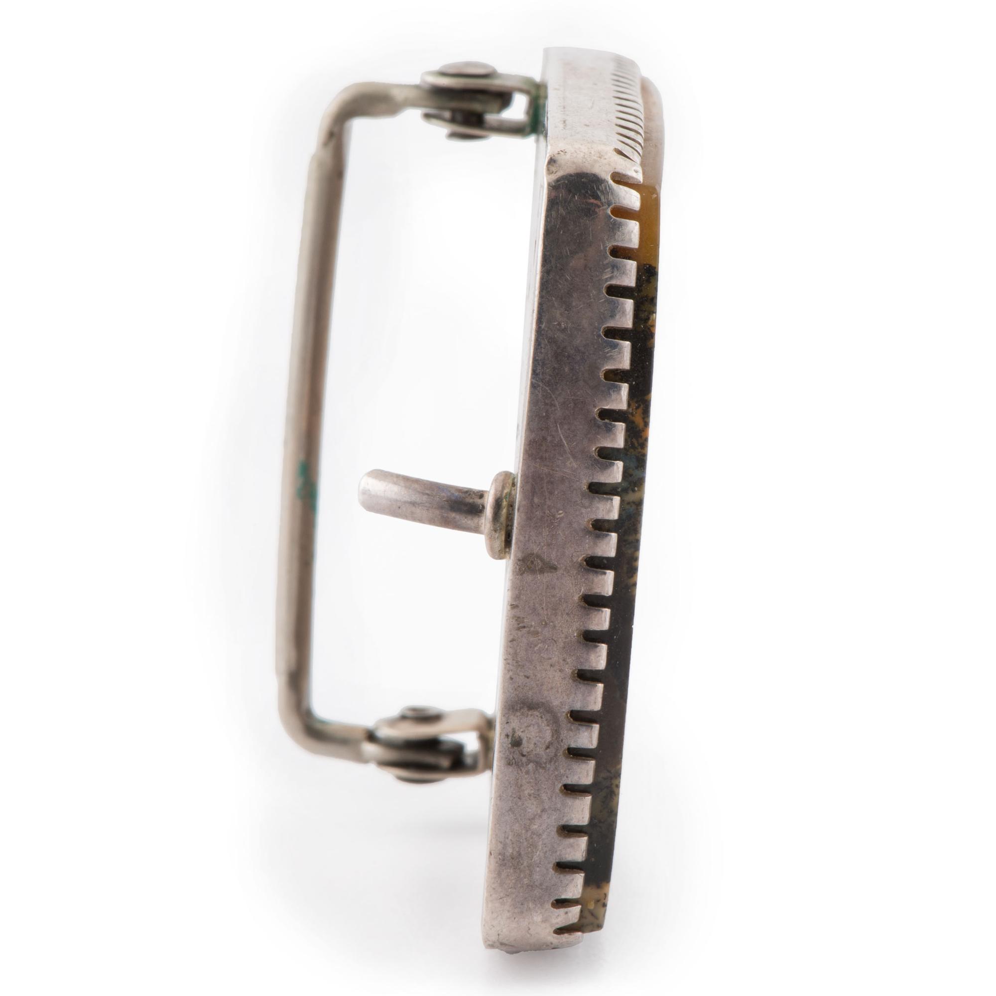 Silver and Petrified Wood Belt Buckle, with Deer and Raindrop Design on Reverse