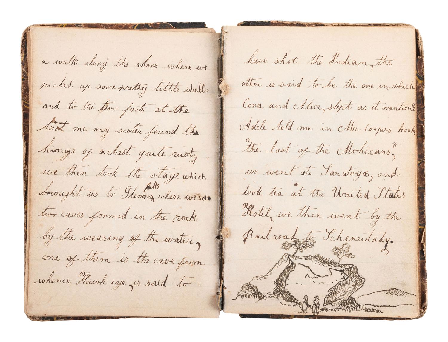 [MANUSCRIPTS]. Diary of 2 trips across upstate New York into Canada, 1830s-40s, with illustrations.