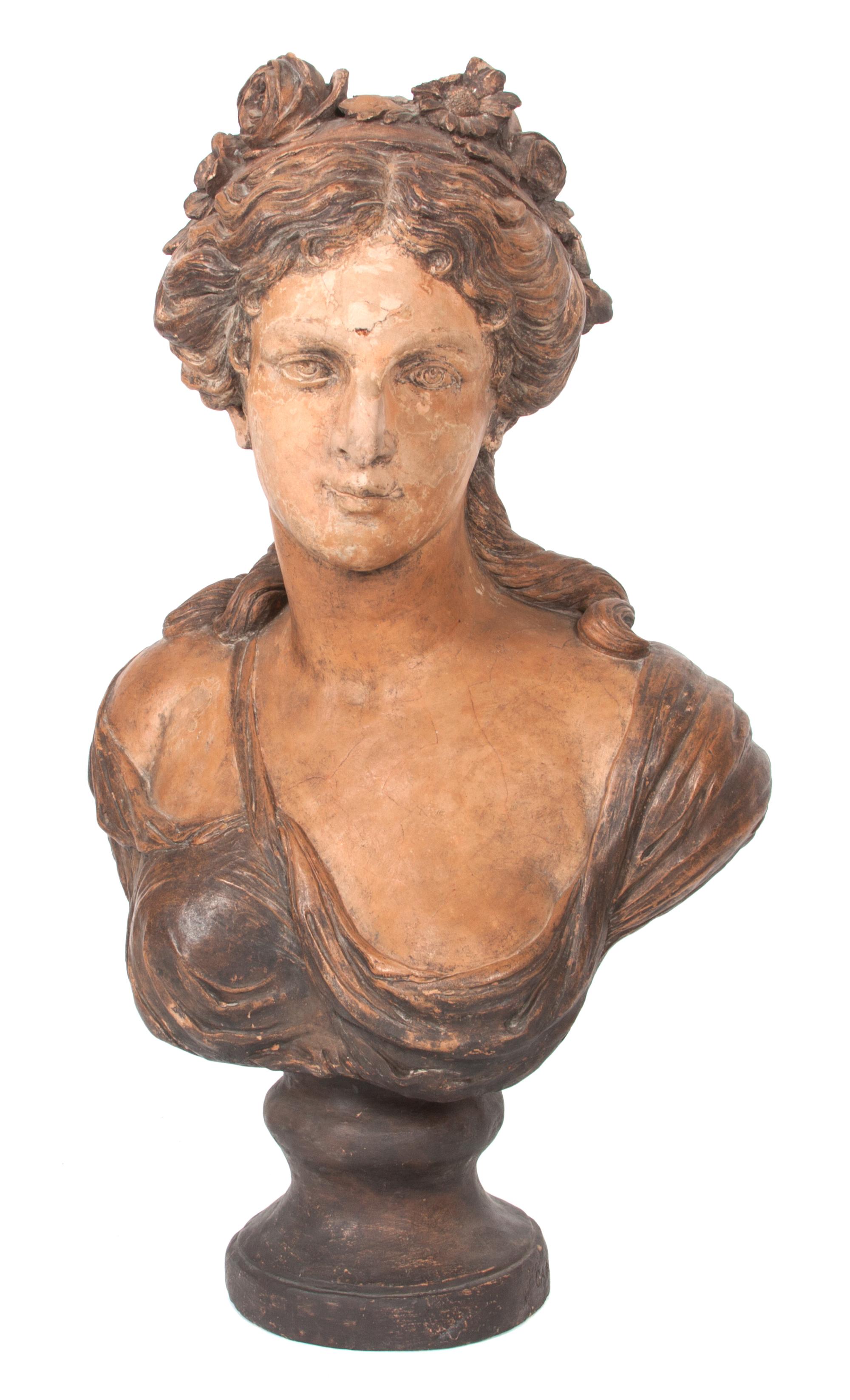 A Terracotta Bust of a Woman Height 28 inches.