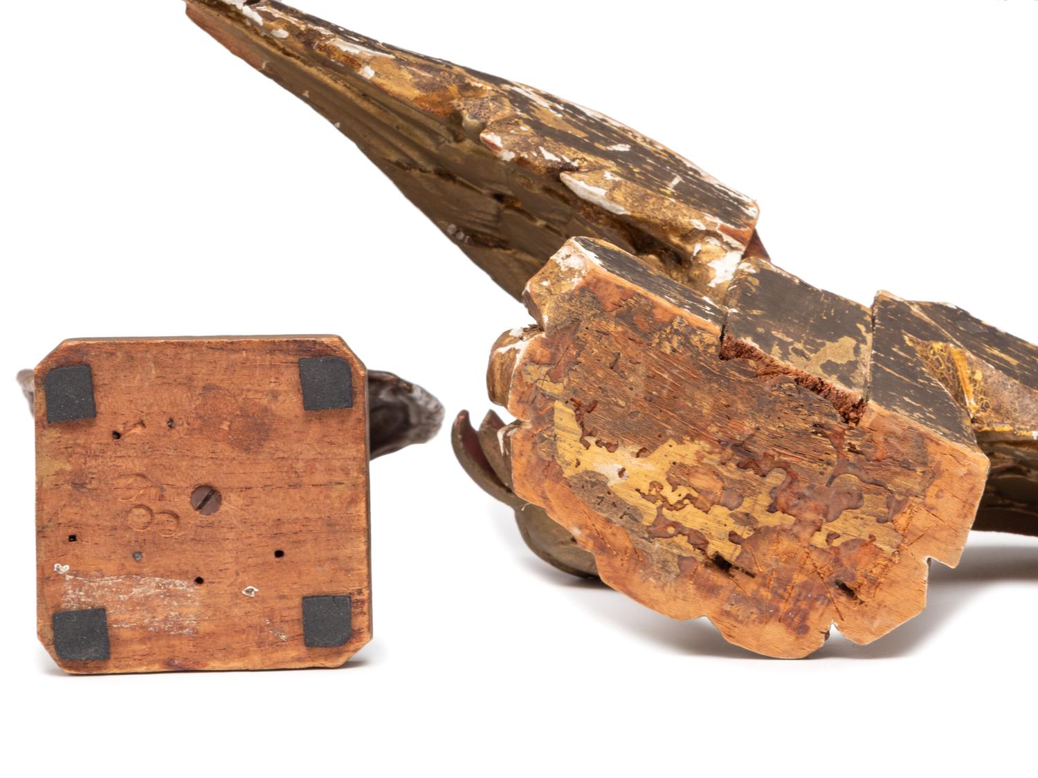 Two Carved and Painted Wood Eagle Finials, and a Cast Iron Paddleboat Boat Toy
