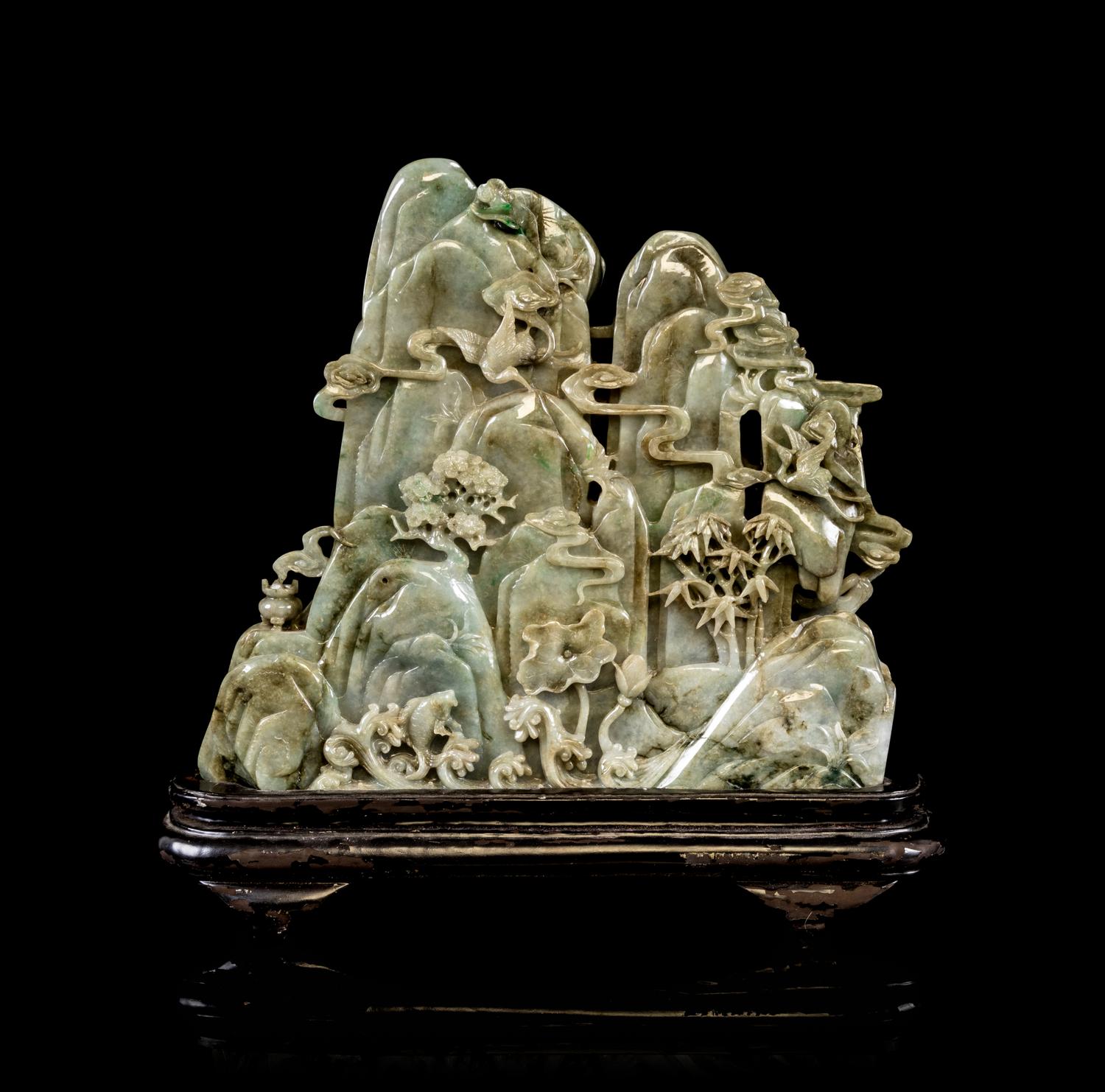 A Large Chinese Celadon Jadeite Figural Group