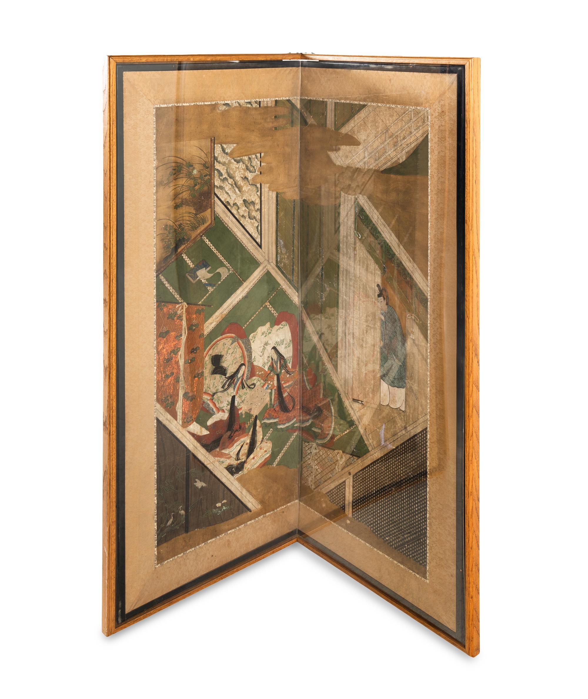 Two Japanese Painted Screens
