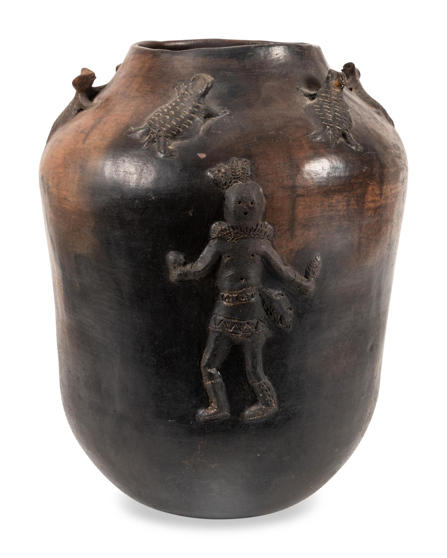 Pottery Jar, with Applique Figures