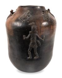 Pottery Jar, with Applique Figures