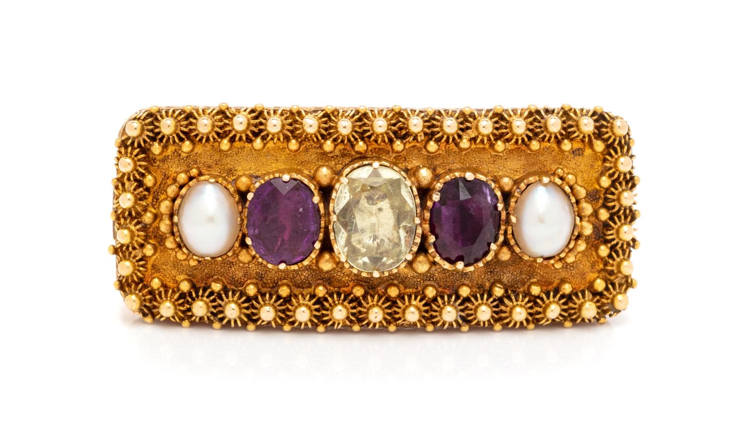 GEORGIAN, YELLOW GOLD AND GEMSTONE MOURNING BROOCH