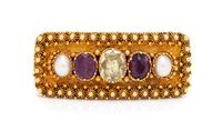 GEORGIAN, YELLOW GOLD AND GEMSTONE MOURNING BROOCH