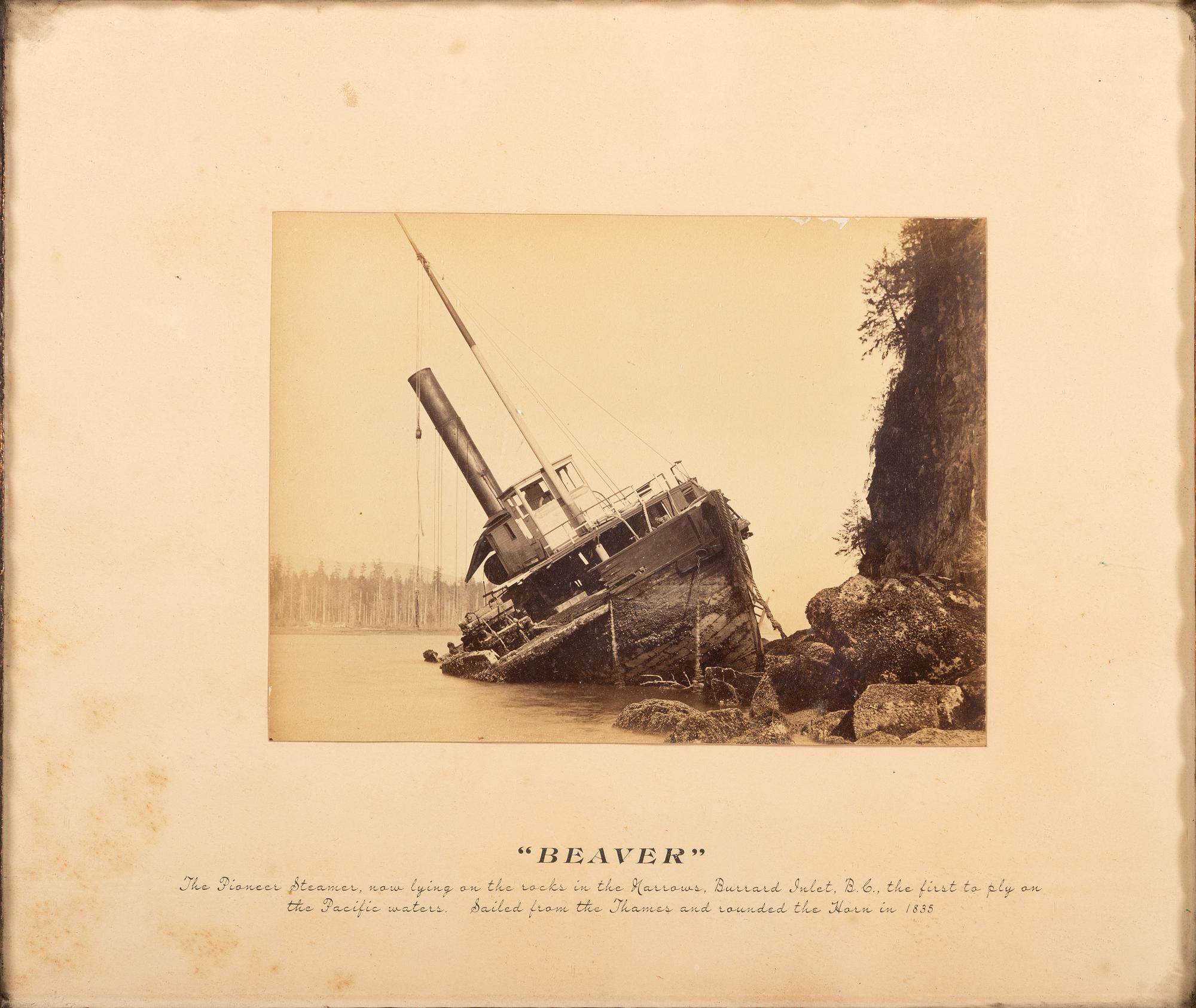 [TRANSPORTATION]. Albumen photograph of the steamship Beaver after wrecking at Calamity Point, British Columbia in 1888.