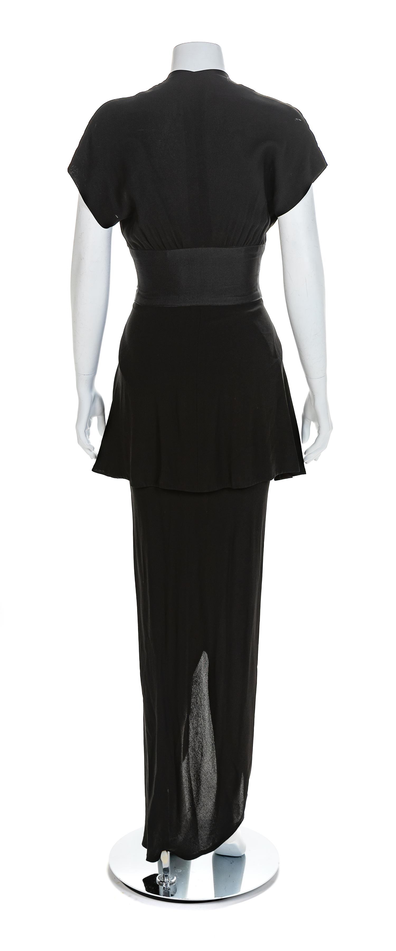 Traina-Norell Black Crepe Tiered Dress, 1940s No size label