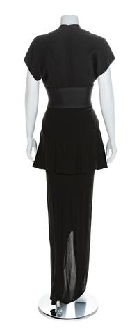 Traina-Norell Black Crepe Tiered Dress, 1940s No size label