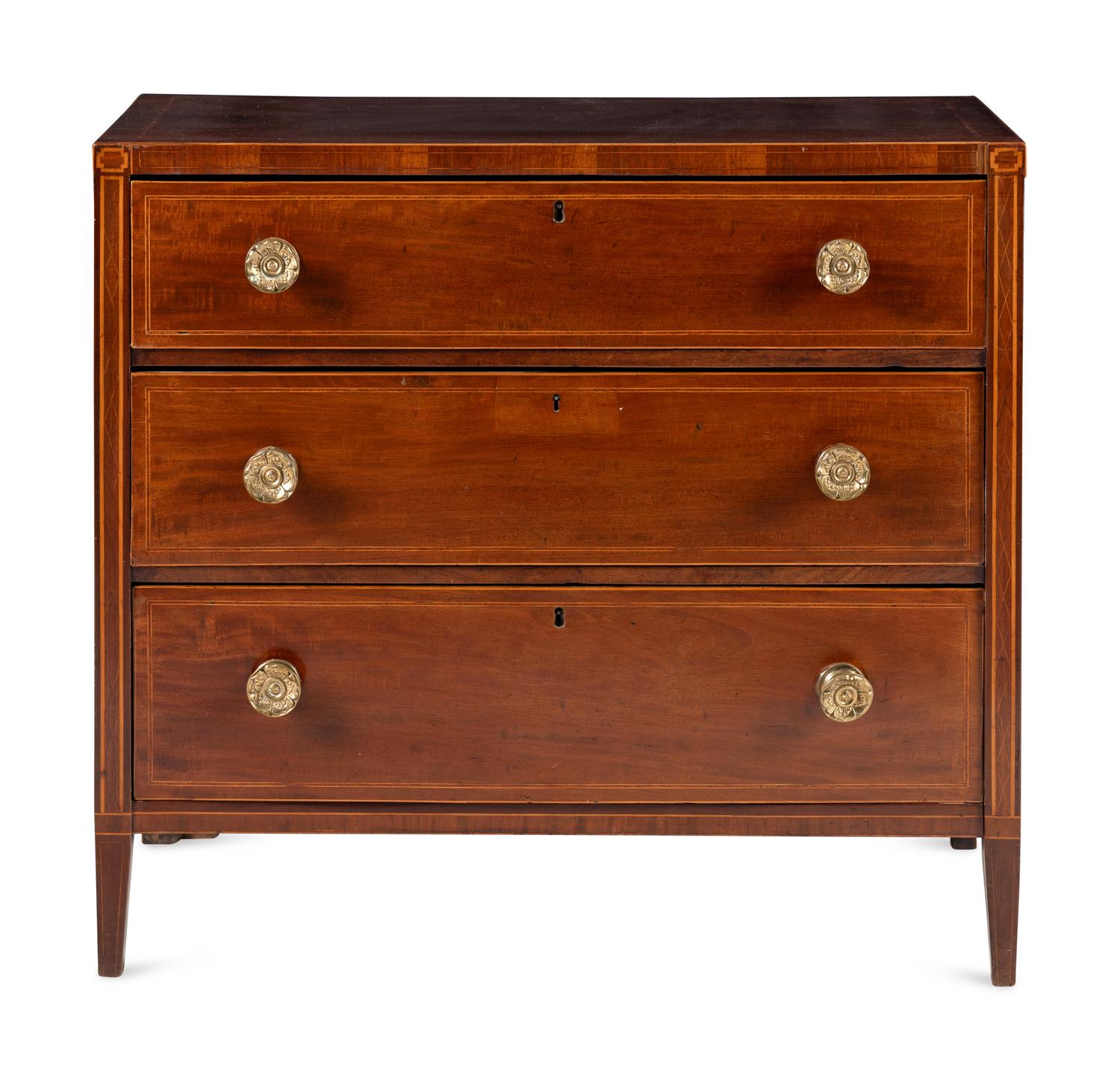 An English Satinwood-Inlaid Mahogany Chest of Drawers