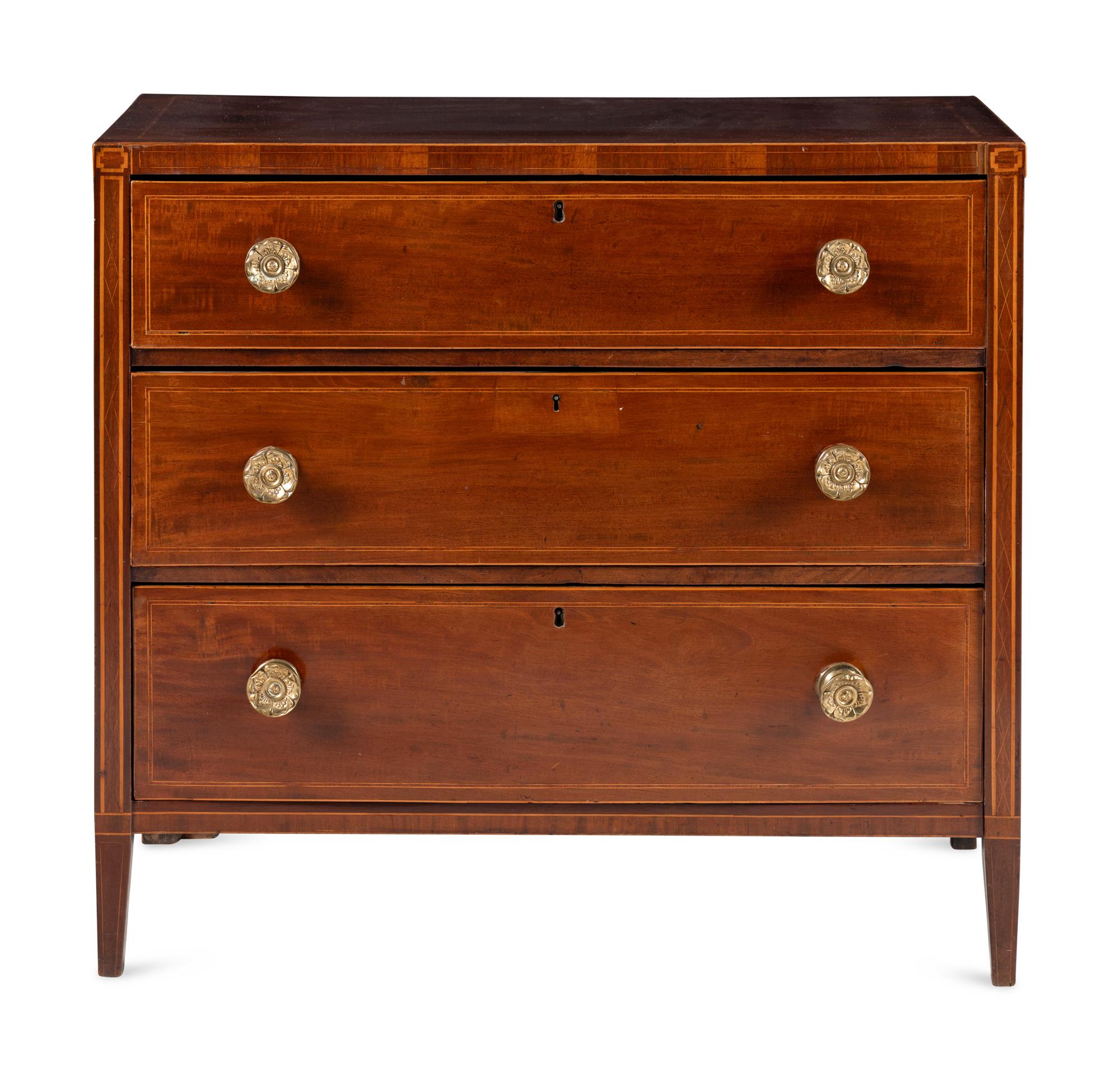 An English Satinwood-Inlaid Mahogany Chest of Drawers