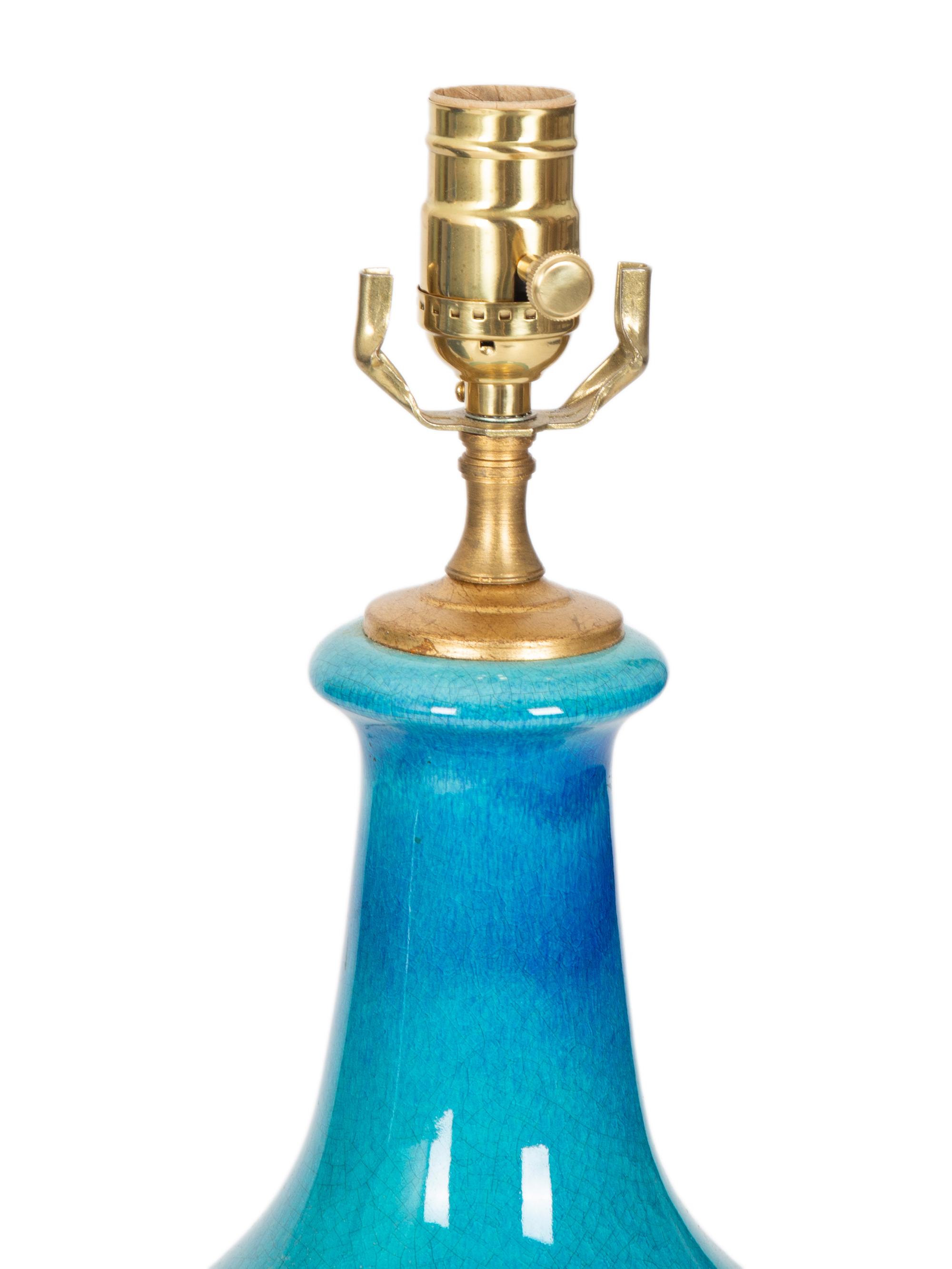 Two Blue Glazed Pottery Vases Mounted as Lamps — 20TH CENTURY