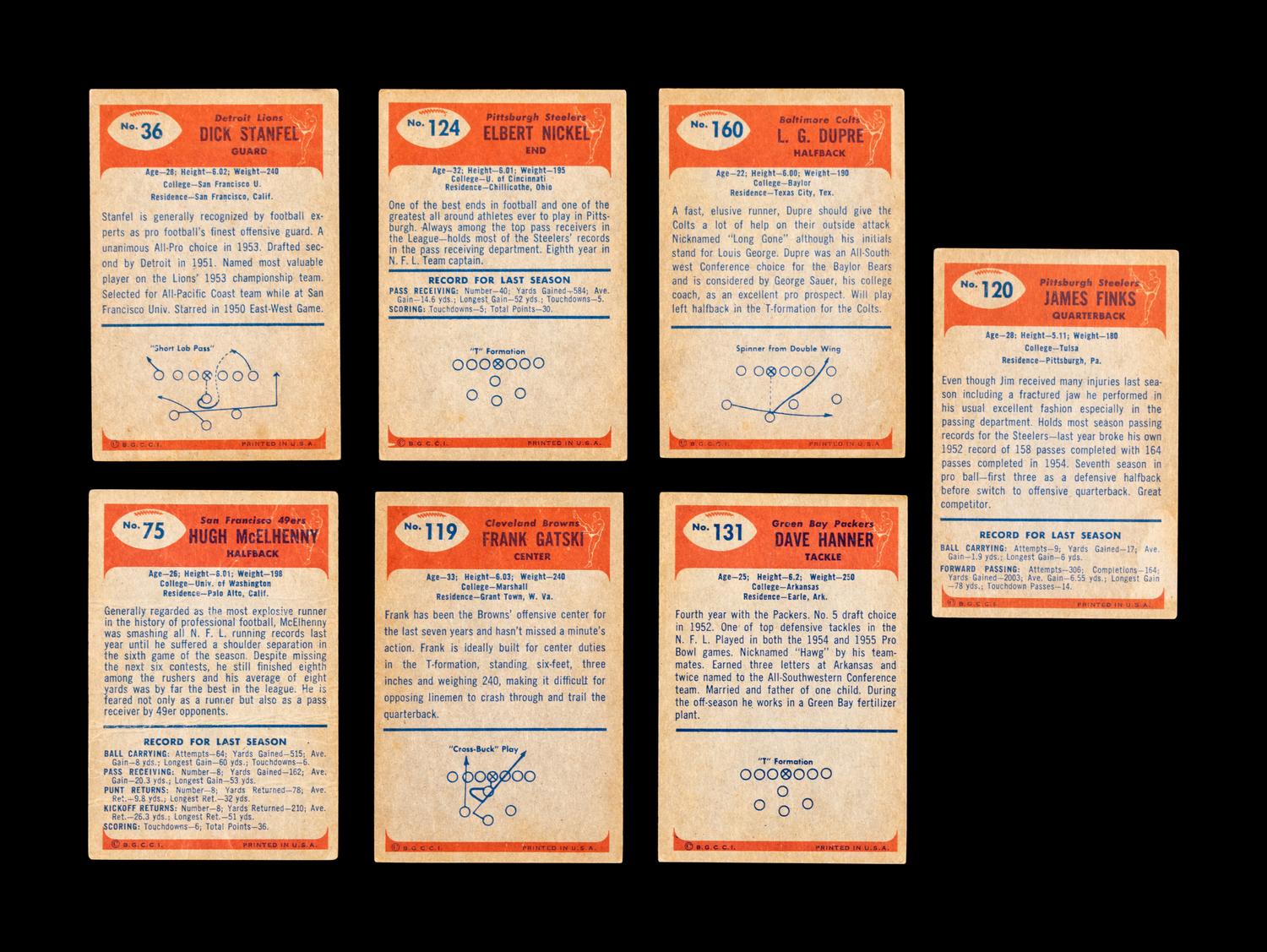 A Group of 31 Bowman and Leaf Post War Football Cards (Including Sid Luckman, Bob Waterfield and Clyde Bulldog Turner),
