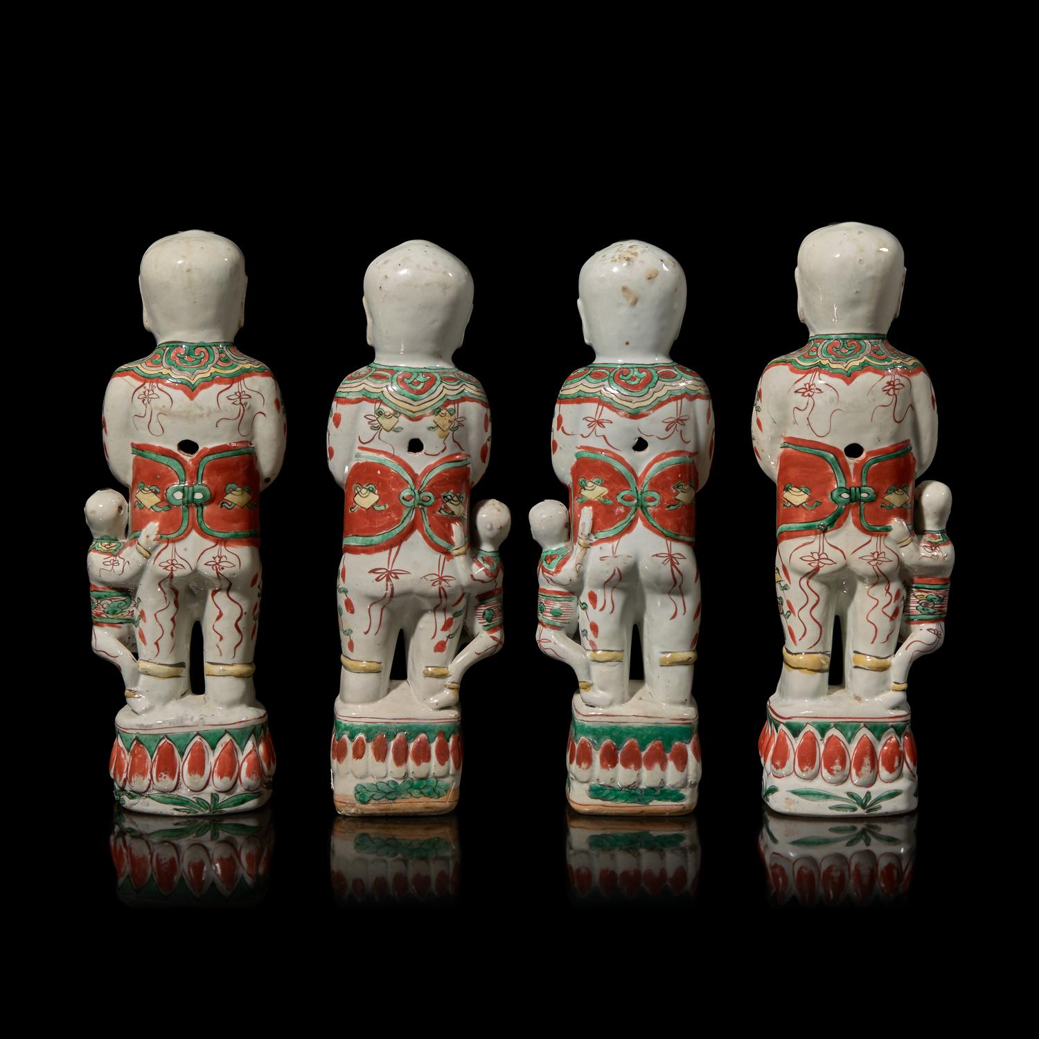 Two Pairs of Chinese Famille Verte "Boys" Figures, 18th-19th Century 清中期 五彩童子擺件兩對