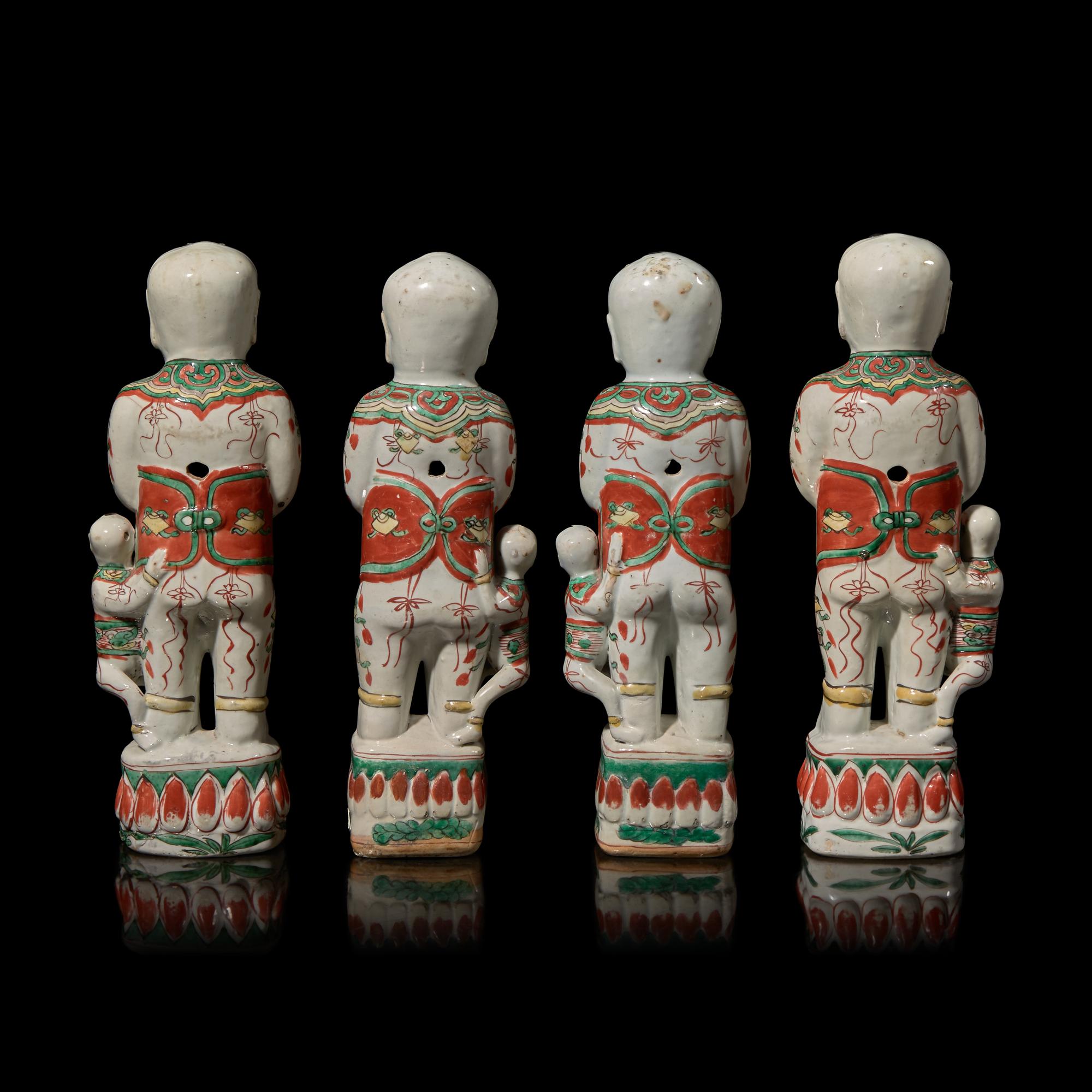 Two Pairs of Chinese Famille Verte "Boys" Figures, 18th-19th Century 清中期 五彩童子擺件兩對