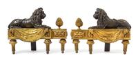 A Pair of French Gilt and Patinated Bronze Chenets Width 17 1/4 inches. — 19TH CENTURY