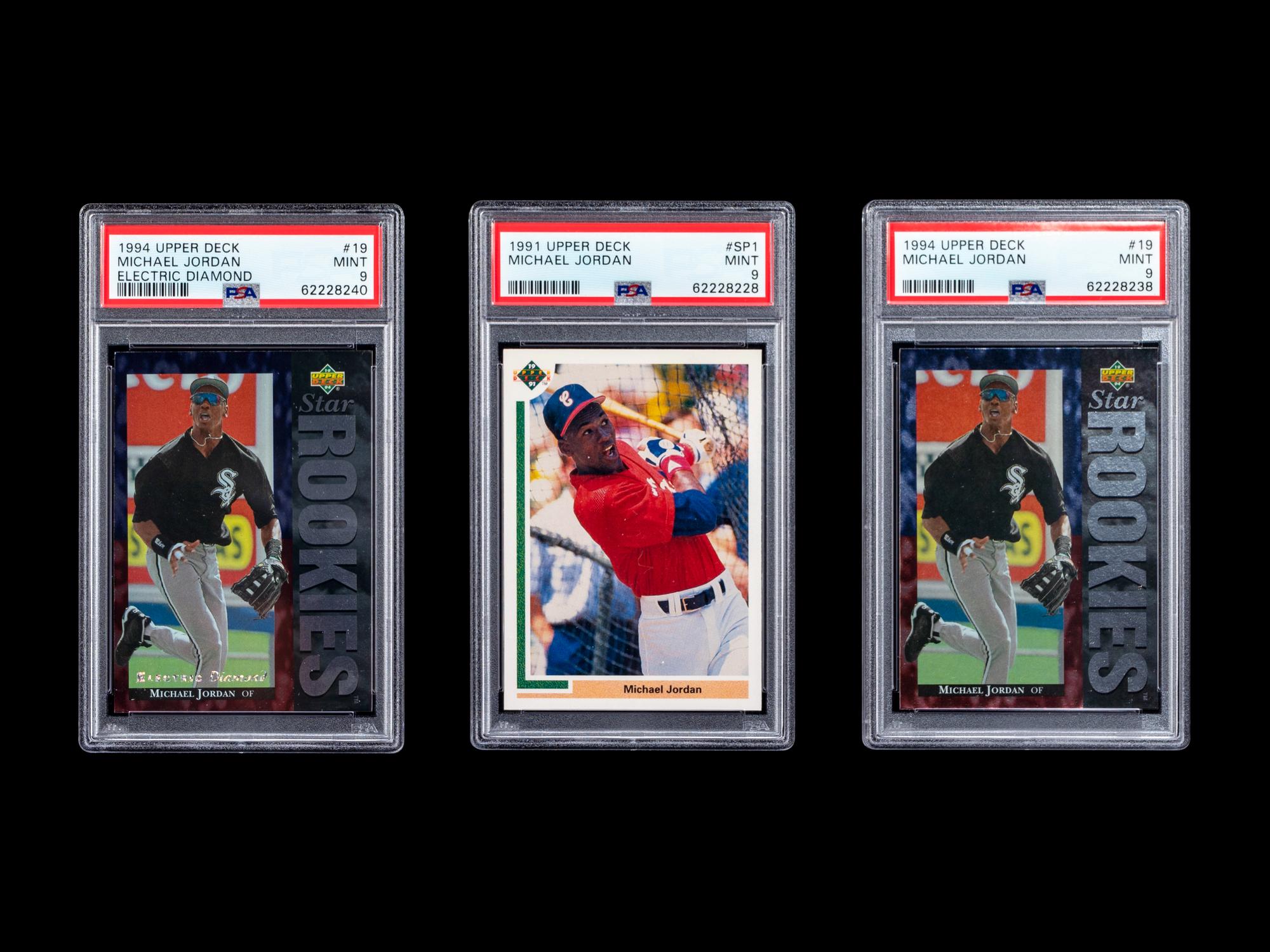 A Group of Three 1990s PSA 9 Mint Michael Jordan Rookie Baseball Cards,