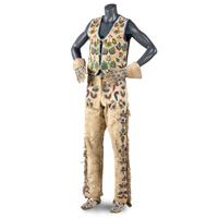 Apsáalooke (Crow) Beaded Hide Vest, Gauntlets, Pants, and Moccasins