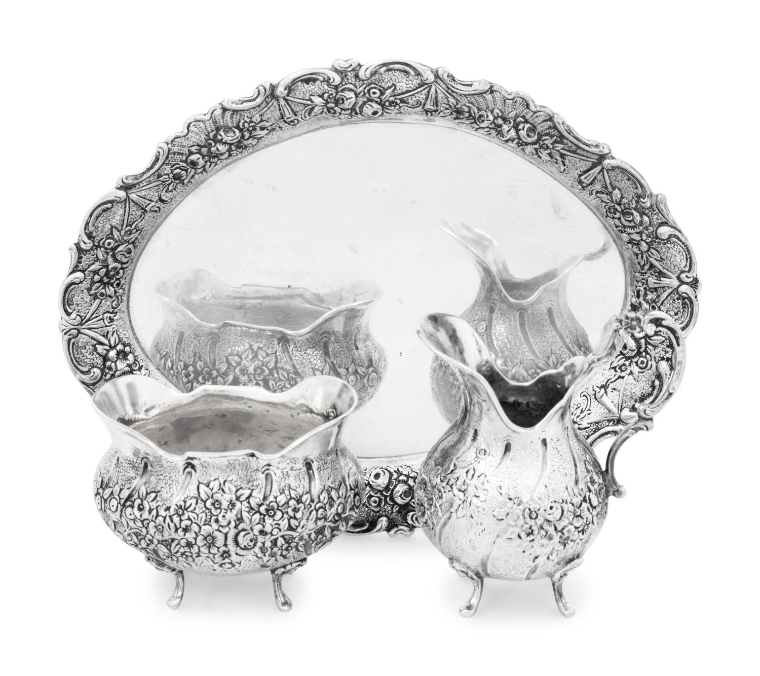 A German Silver Three-Piece Cream and Sugar Set