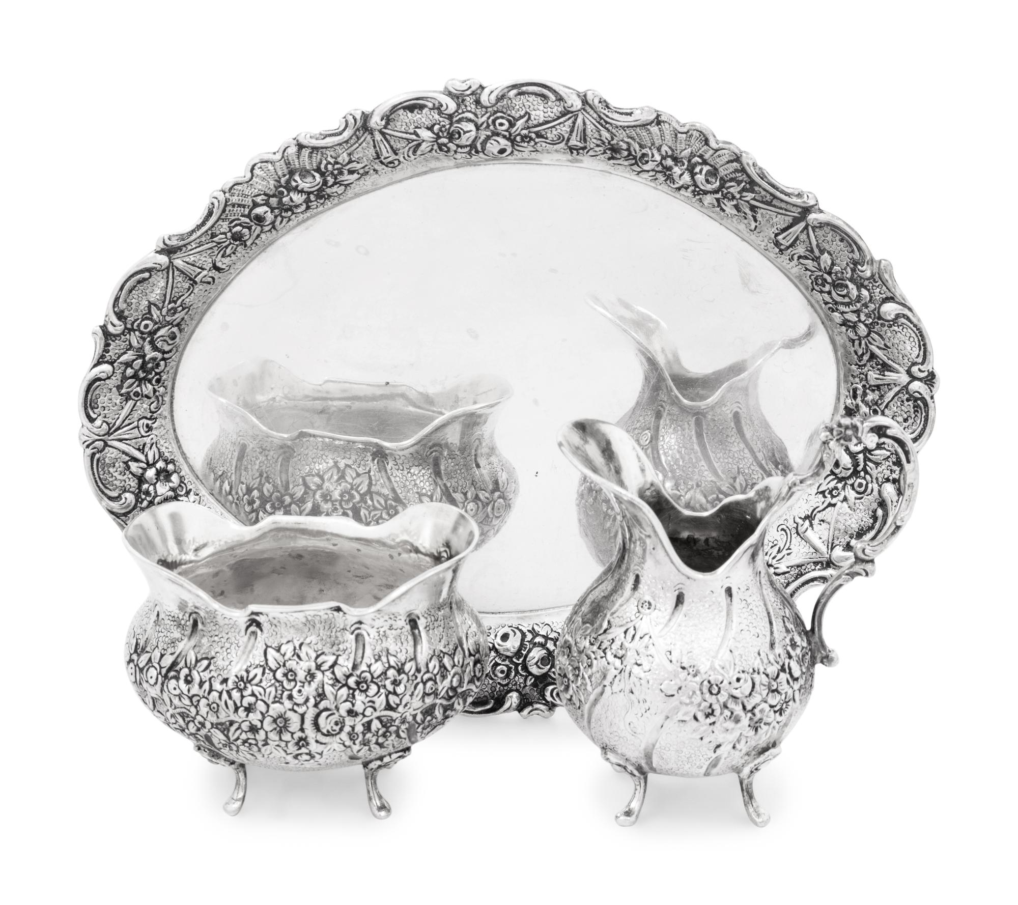 A German Silver Three-Piece Cream and Sugar Set