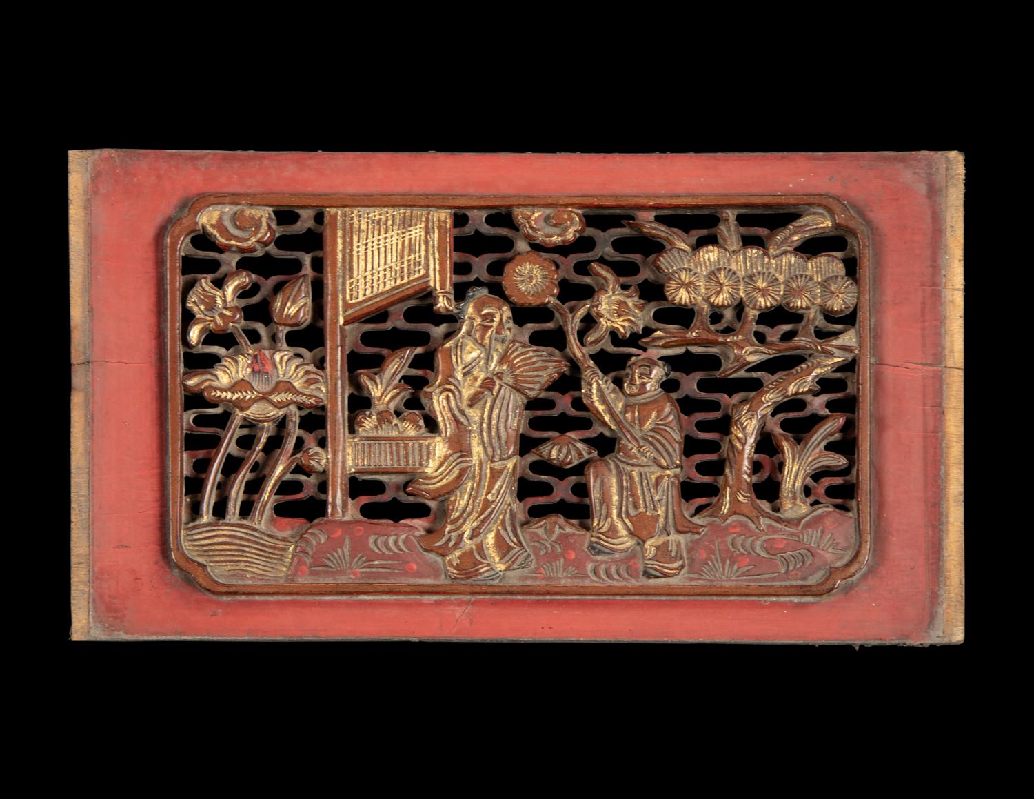 16 Chinese Gilt and Red Lacquered Wood Articles