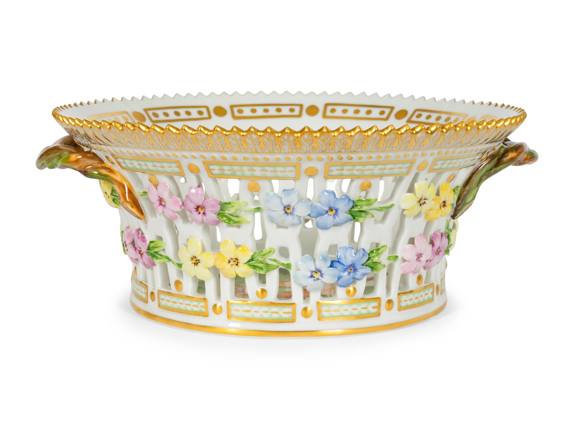 A Royal Copenhagen Flora Danica Reticulated Fruit Basket