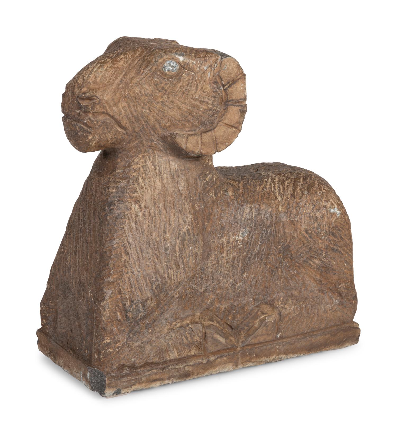 A Stone Ram Garden Sculpture