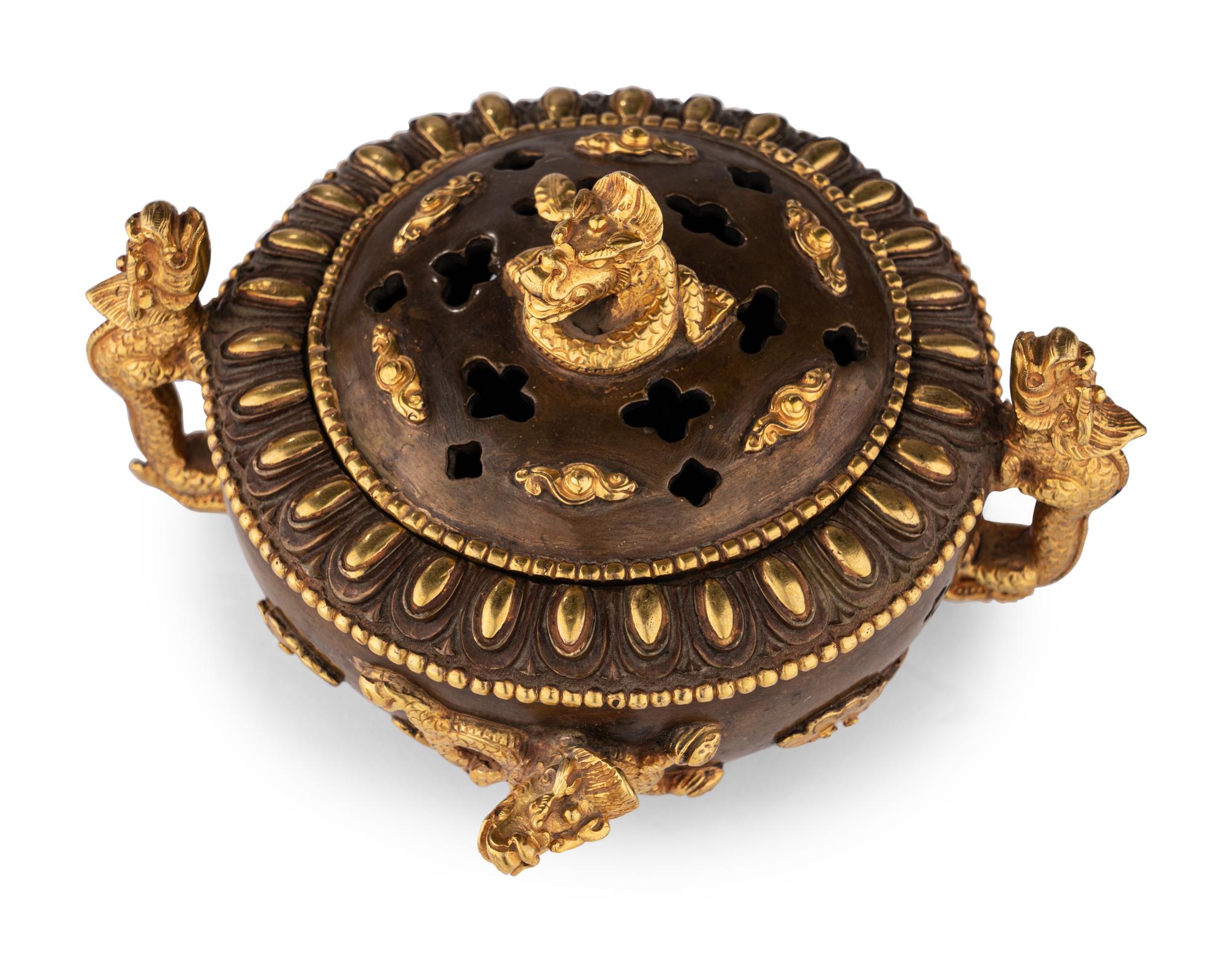 A Chinese Bronze Censer with Dragon Handles