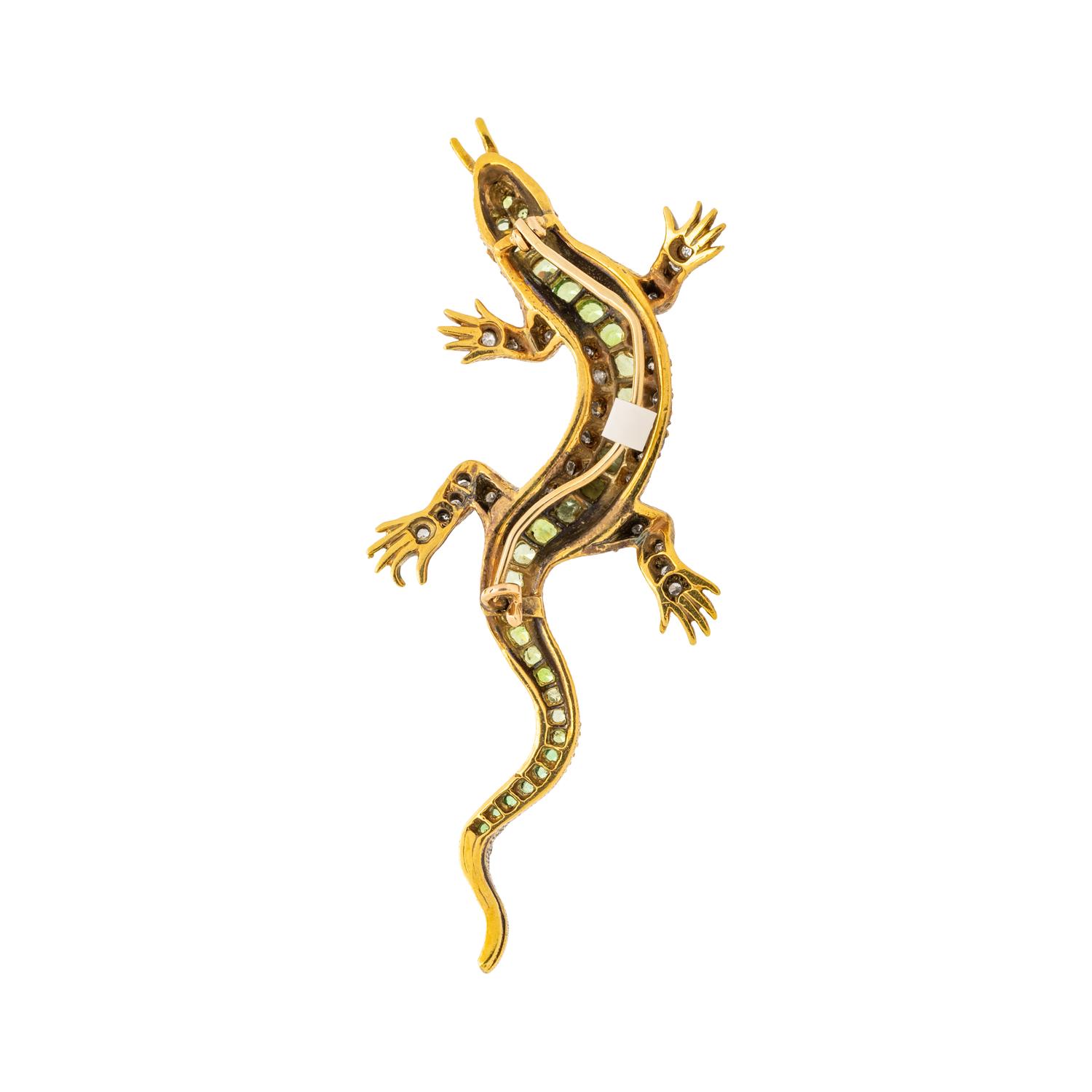 DEMANTOID GARNET AND DIAMOND SALAMANDER BROOCH