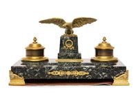 An Empire Style Gilt Metal and Marble Encrier