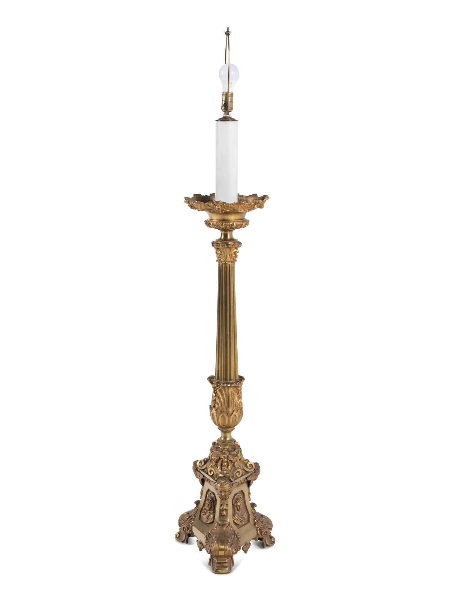 A Continental Gilt Bronze Floor Lamp