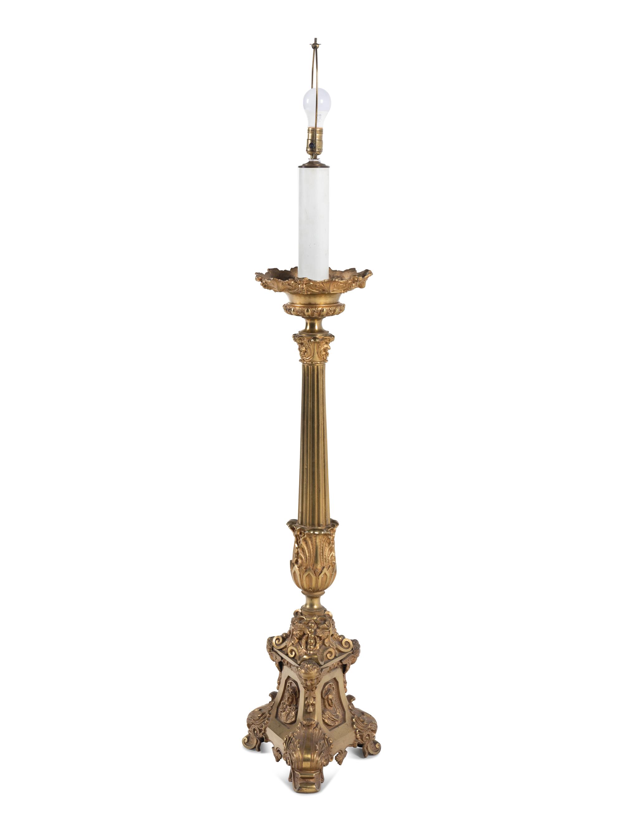A Continental Gilt Bronze Floor Lamp