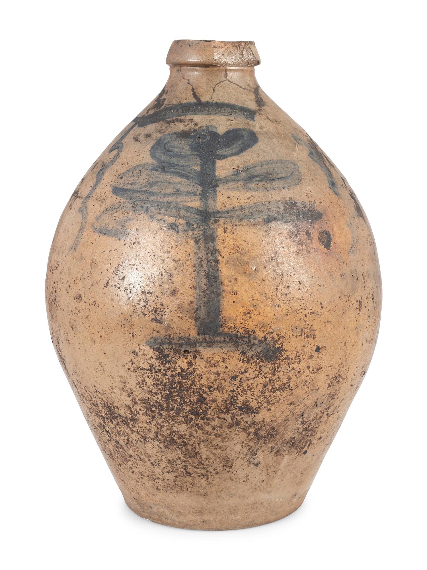 A Moore & Colvin Three Gallon Cobalt Decorated Stoneware Jug