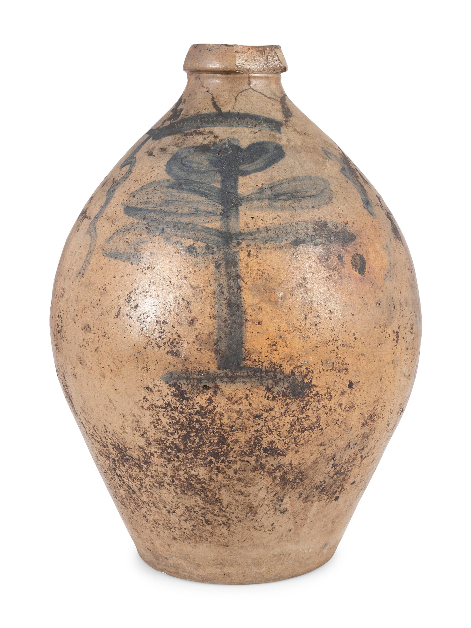 A Moore & Colvin Three Gallon Cobalt Decorated Stoneware Jug