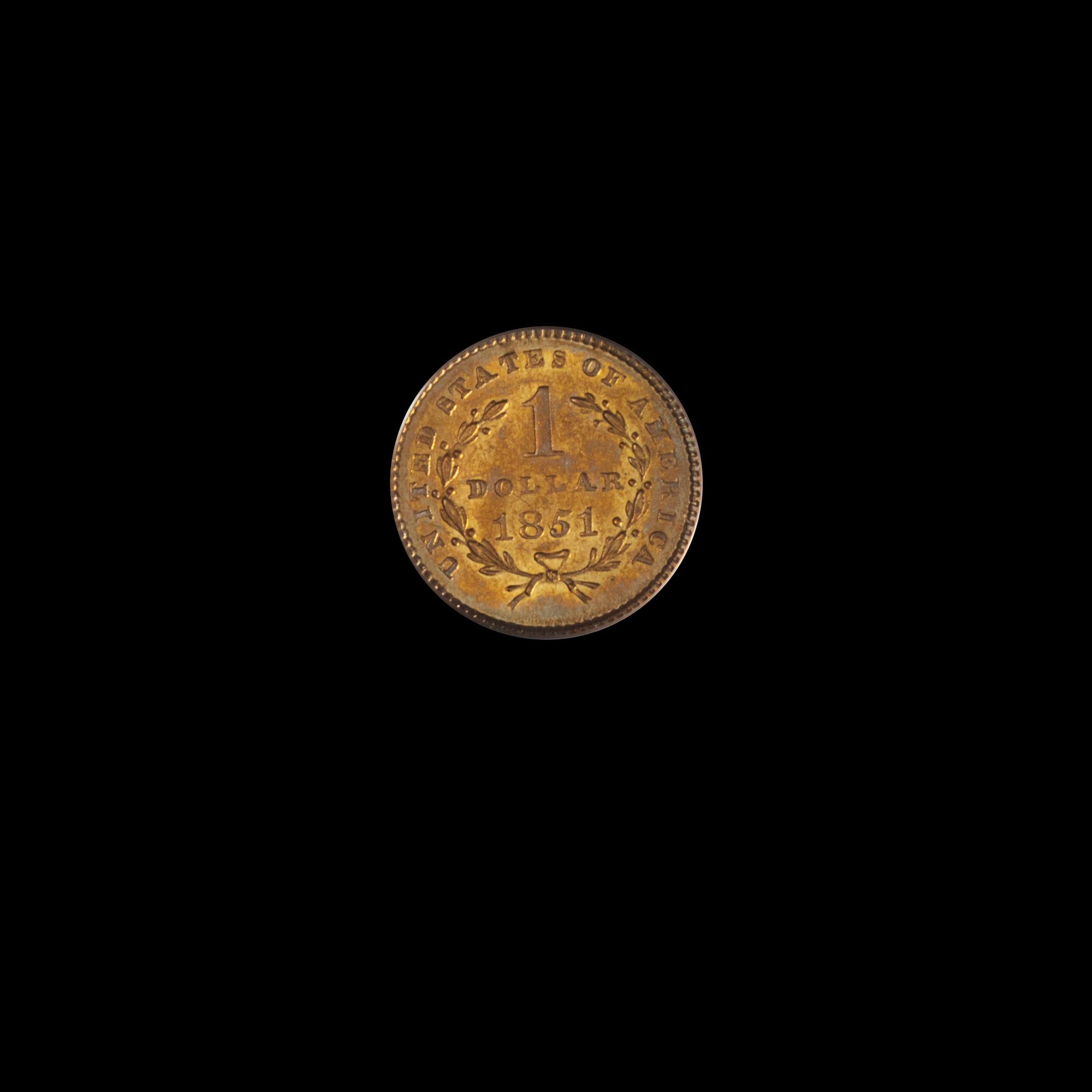 An 1851 Liberty Head: Type I $1 Gold Coin (PCGS MS61)