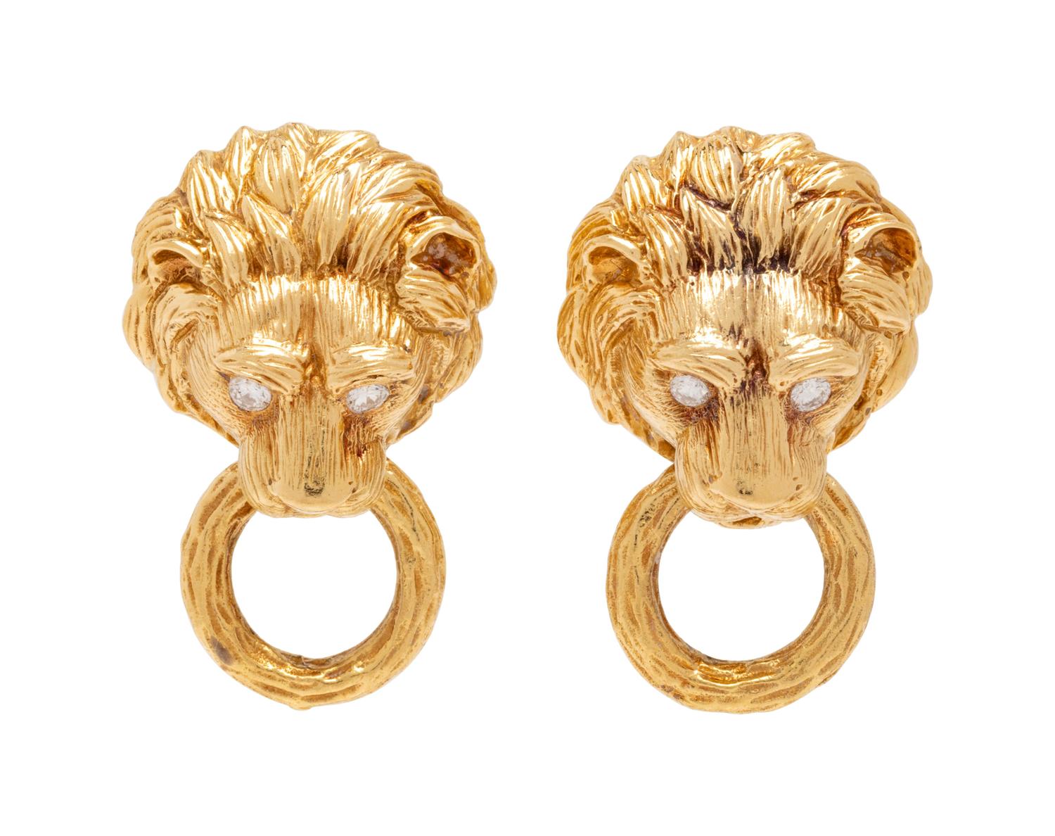 Van Cleef & Arpels, Diamond and Yellow Gold Lion Earclips
