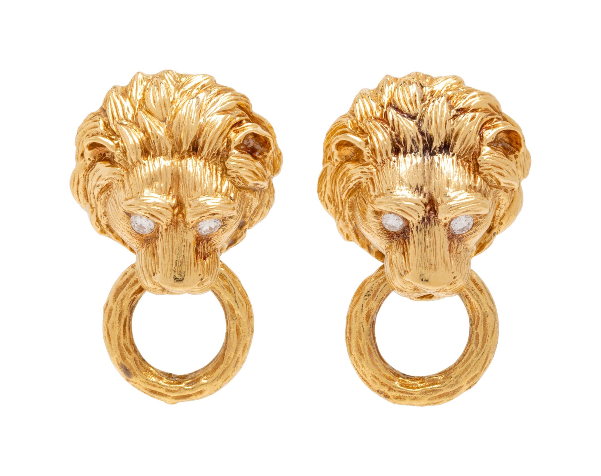 Van Cleef & Arpels, Diamond and Yellow Gold Lion Earclips