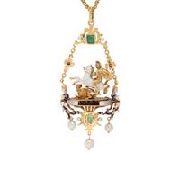 DIAMOND, GEMSTONE AND POLYCHROME ENAMEL 'SAINT GEORGE SLAYING THE DRAGON' PENDANT/NECKLACE