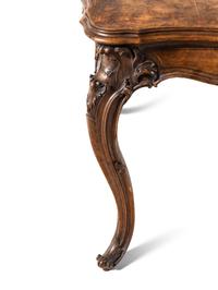 A Louis XV Style Carved Burl Walnut Dining Table