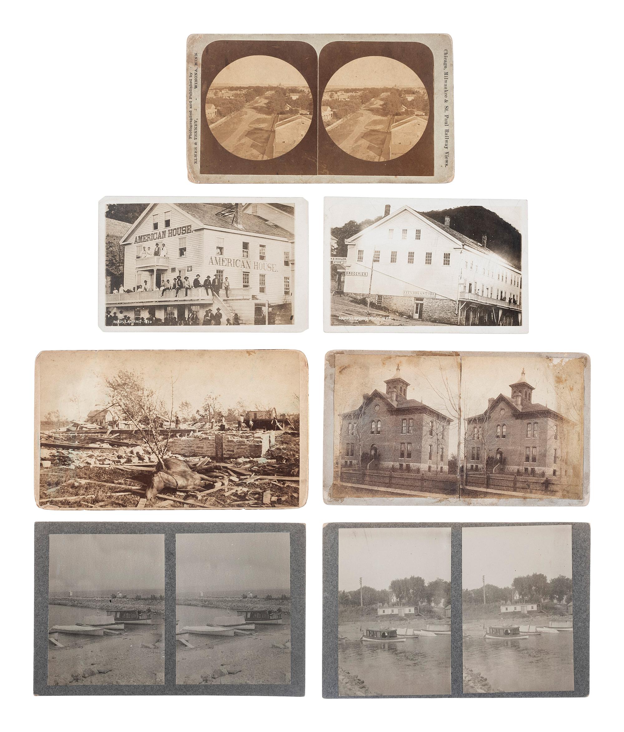[EARLY PHOTOGRAPHY]. A collection of 13 photographs of Minnesota and Wisconsin, including landmarks, landscape views, transportation scenes, and more.