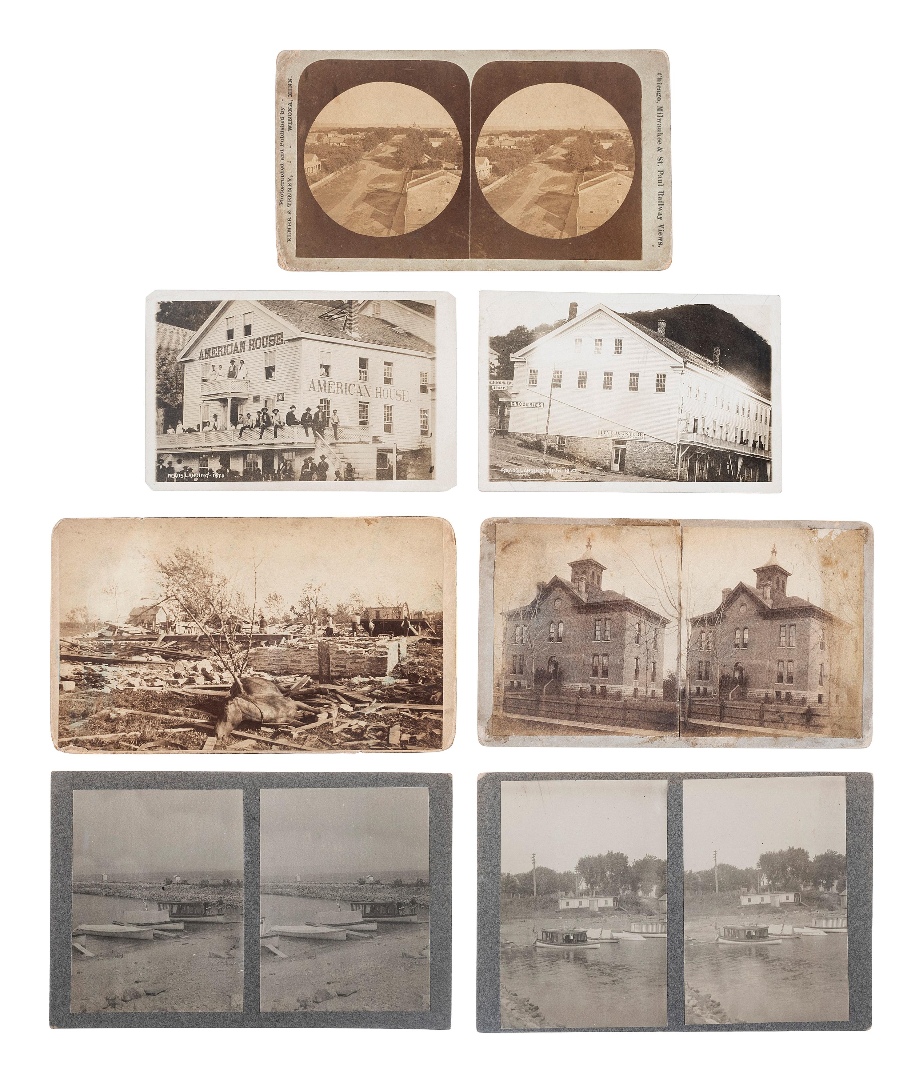 [EARLY PHOTOGRAPHY]. A collection of 13 photographs of Minnesota and Wisconsin, including landmarks, landscape views, transportation scenes, and more.