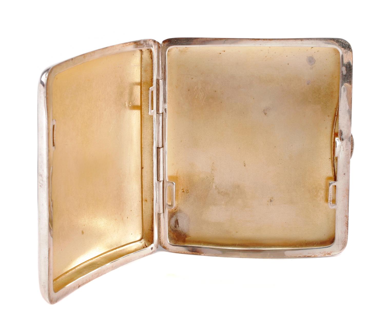 An Enameled Silver Cigarette Case, Likely American, Late 19th/Early 20th Century, the lid enameled to show an Orientalist nude figure i