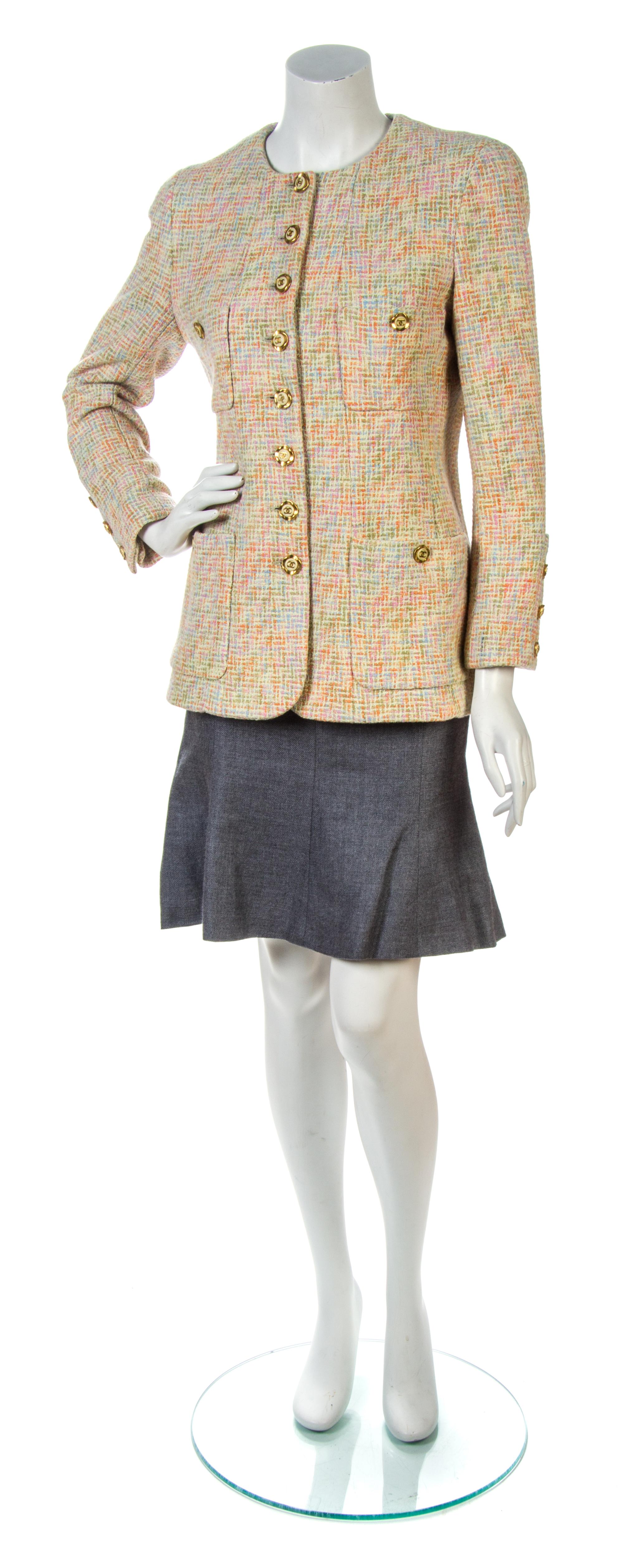 A Chanel Multicolor Tweed Jacket, Skirt size 42.