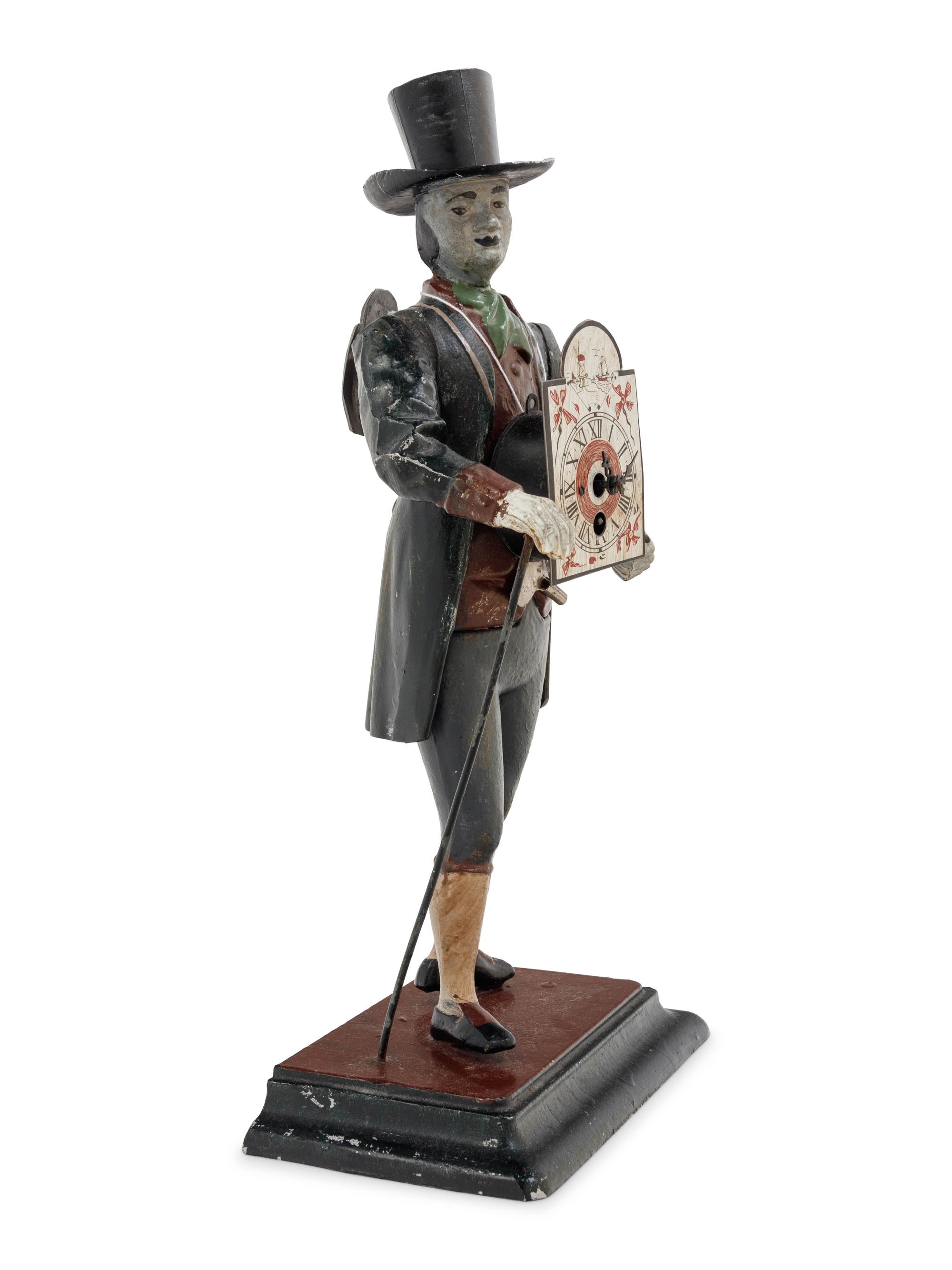 A German Painted Metal "Peddler" Clock