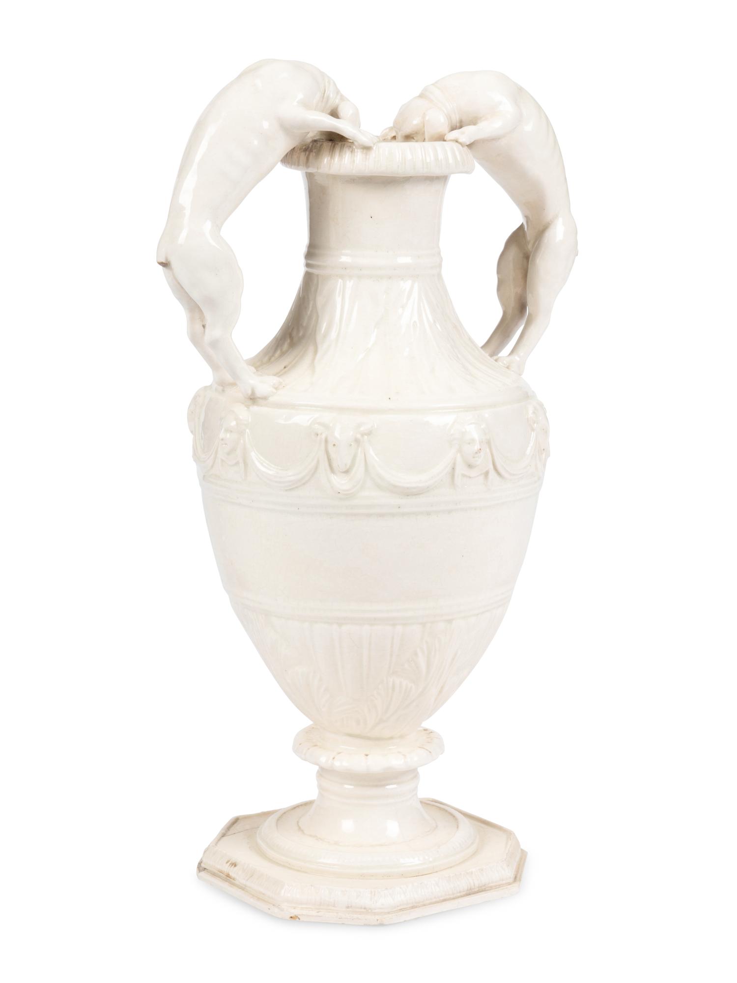 An English Creamware Vase With Dog Handles